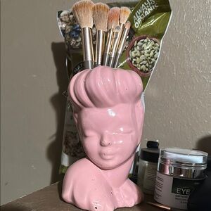Pink Ceramic Bust Makeup Brush Holder